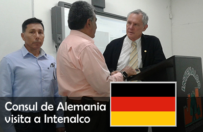 Foto Consul de Alemania con el Sr. Rector y Profesional de la ORI en visita realizada a Intenalco